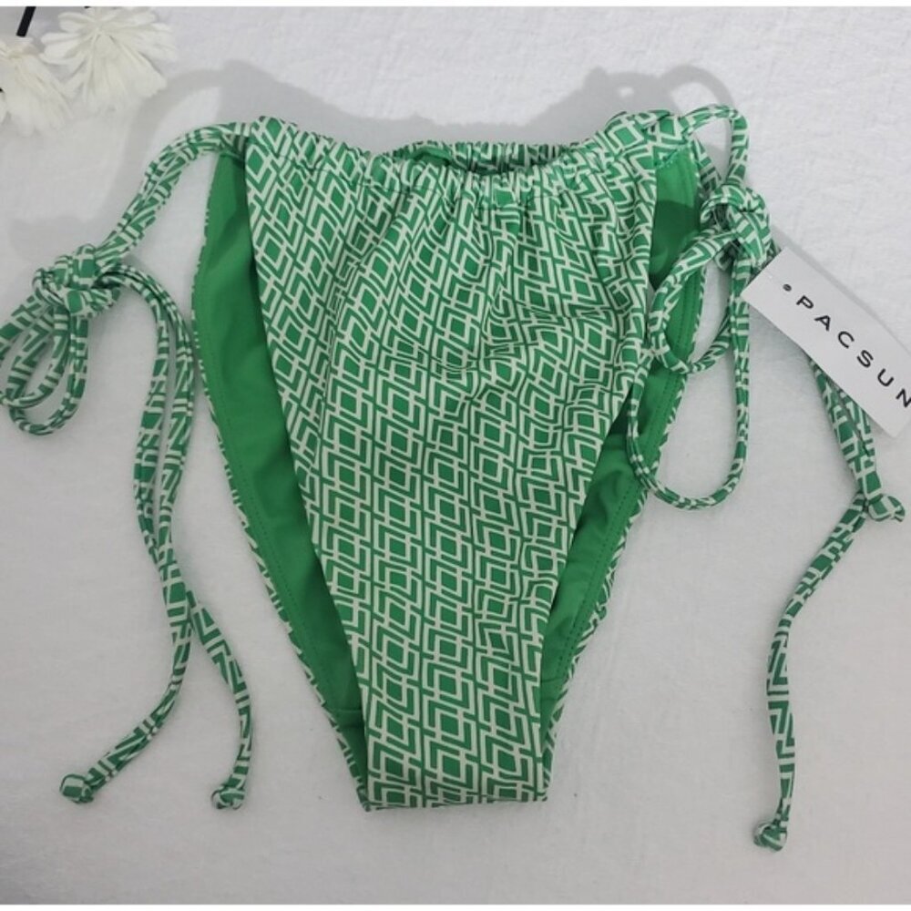 PACSUN Green "Darla" Retro Style Curtain Tie Side Bikini Bottom NWT